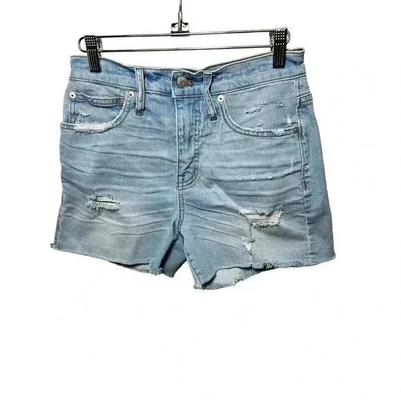 Madewell High Rise Denim Shorts Distressed Hem Stretch Denim Light Wash size 25 - Picture 2 of 8